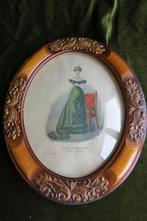 Antieke prent in ovale lijst met convex glas c1830 steendruk, Ophalen of Verzenden