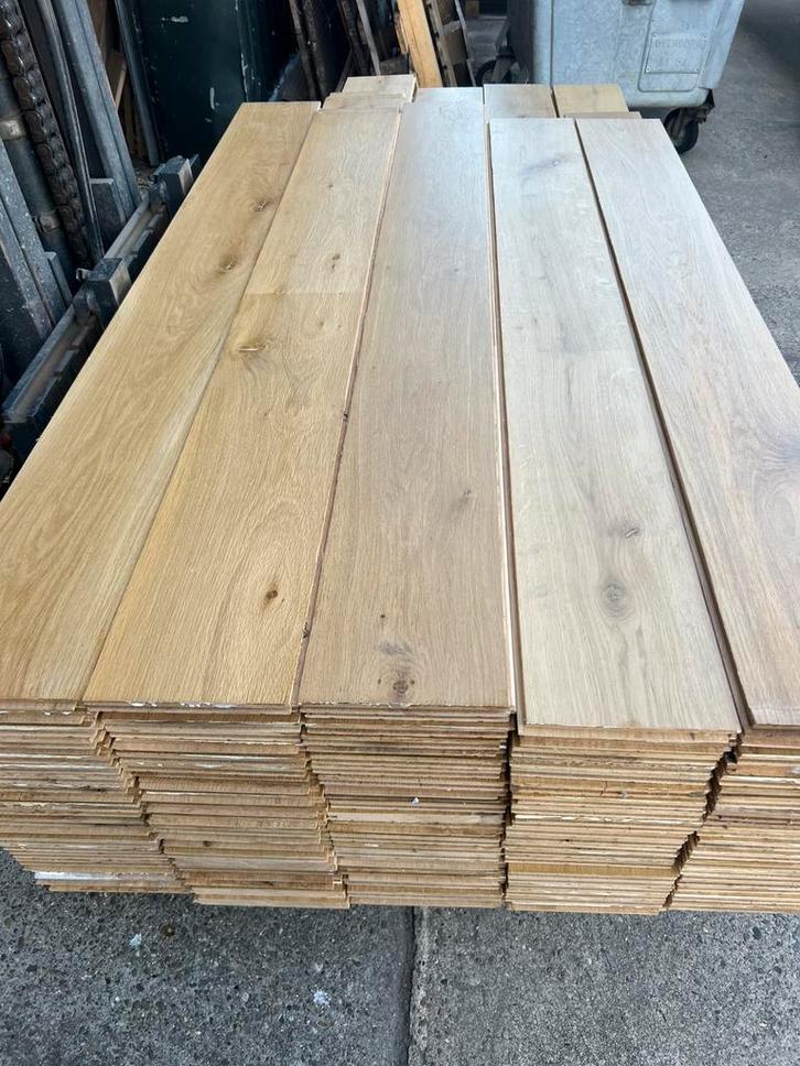 Eiken vloer 46 m2 massieve vloerdelen 20 cm breed 1,9 cm dik, Doe-het-zelf en Verbouw, Vloerdelen en Plavuizen, Gebruikt, Vloerdelen of -planken