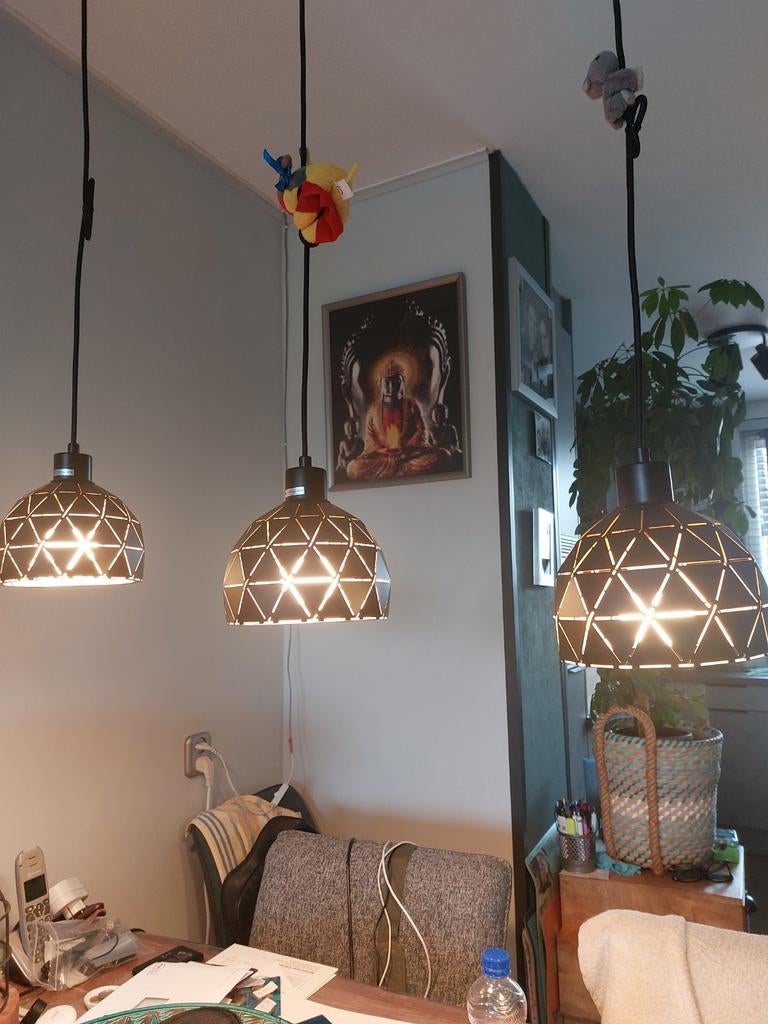 Hanglamp / Plafondlamp met 3 kelken - Brons/Goud, Ophalen, Gebruikt, Metaal, Modern