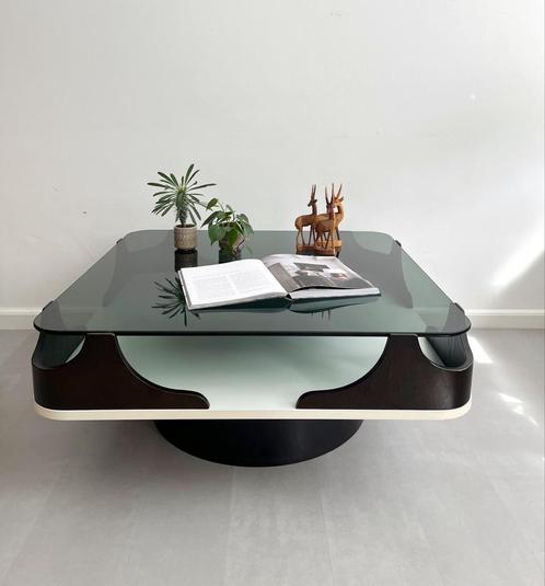 Vintage Space Age salontafel wengé, jaren 60, Huis en Inrichting, Tafels | Salontafels, Gebruikt, Minder dan 50 cm, 50 tot 100 cm