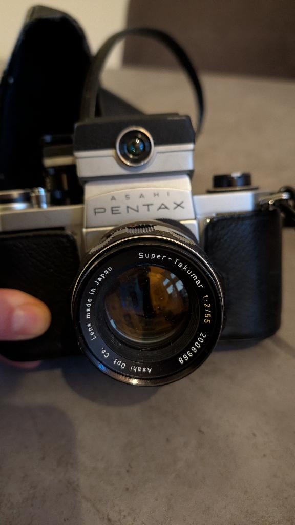 Pentax Asahi SV set 55mm Takumar + extra lens, flitser & tas, Audio, Tv en Foto, Fotocamera's Analoog, Gebruikt, Spiegelreflex