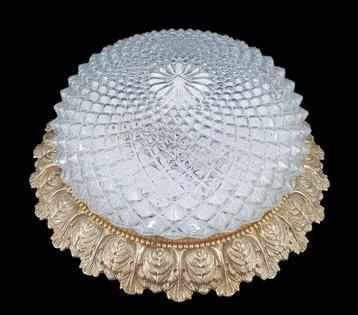 2247 antieke plafonnière reliëfglas koperen rand 26x26x10 beschikbaar voor biedingen