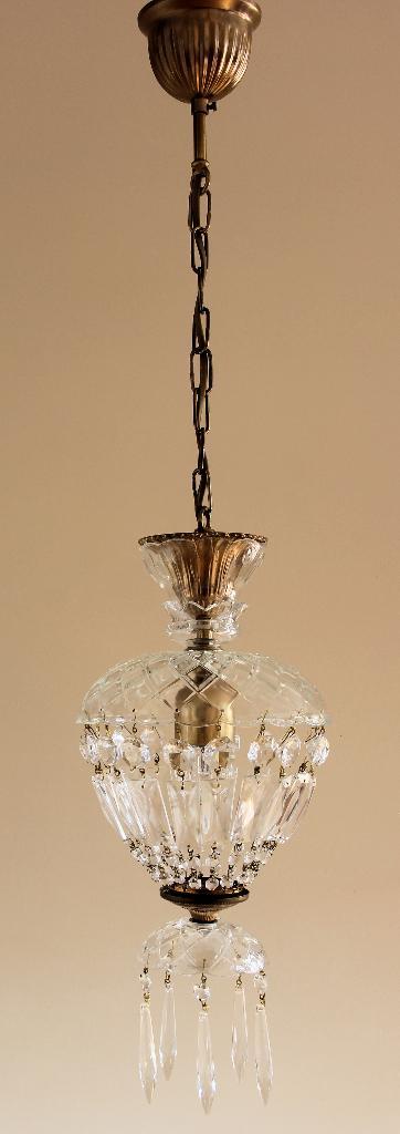 Oud zakkroonluchtertje met glazen schaal, Antiek en Kunst, Antiek | Lampen, Ophalen