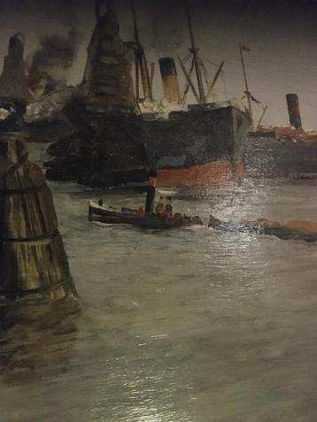 Olieverf Rotterdamse Haven, 1935 beschikbaar voor biedingen
