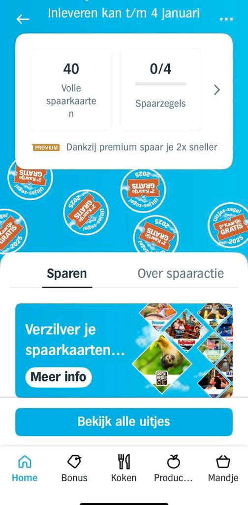 AH Uitjes Zegels / 40 volle spaarkaarten / digitaal, Tickets en Kaartjes, Kortingen en Cadeaubonnen, Drie personen of meer, Pretpark
