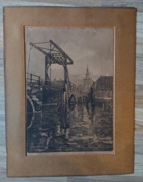 grote oude ets Hogebrug te Overschie Rotterdam, Antiek en Kunst, Kunst | Etsen en Gravures, Ophalen of Verzenden