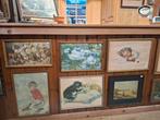 Heel veel oude prenten Poezen, Bloemen, Eenden, Kinderen enz, Ophalen of Verzenden