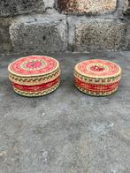 Vintage set van 2 rieten handgeweven opbergdozen, Ophalen of Verzenden