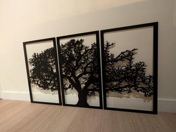 Groot drieluik "Tree of Life" - Lasercut - Mat zwart - NIEUW beschikbaar voor biedingen