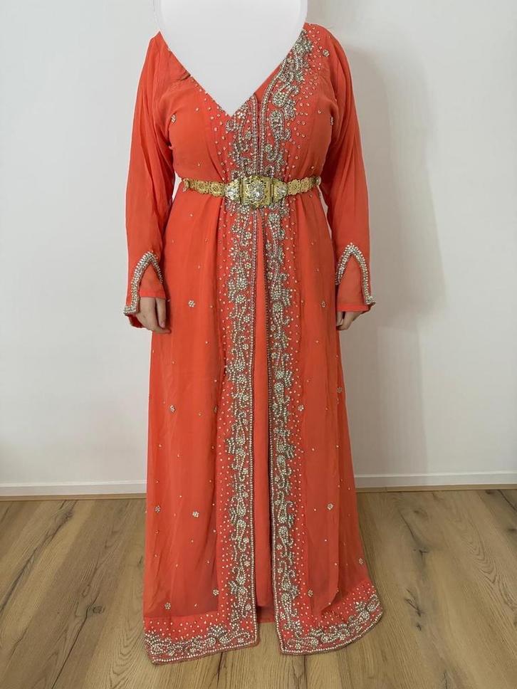 Perzik Takshita/Marokkaanse Jurk M-XL, Kleding | Dames, Jurken, Zo goed als nieuw, Maat 46/48 (XL) of groter, Overige kleuren