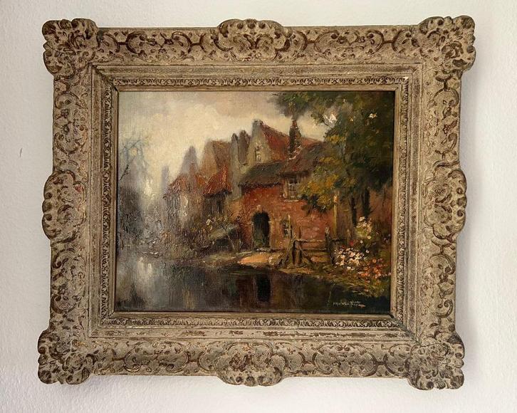 Alfred van Neste (1874-1969) - Roode gevel - Olieverf, Antiek en Kunst, Kunst | Schilderijen | Klassiek, Ophalen of Verzenden