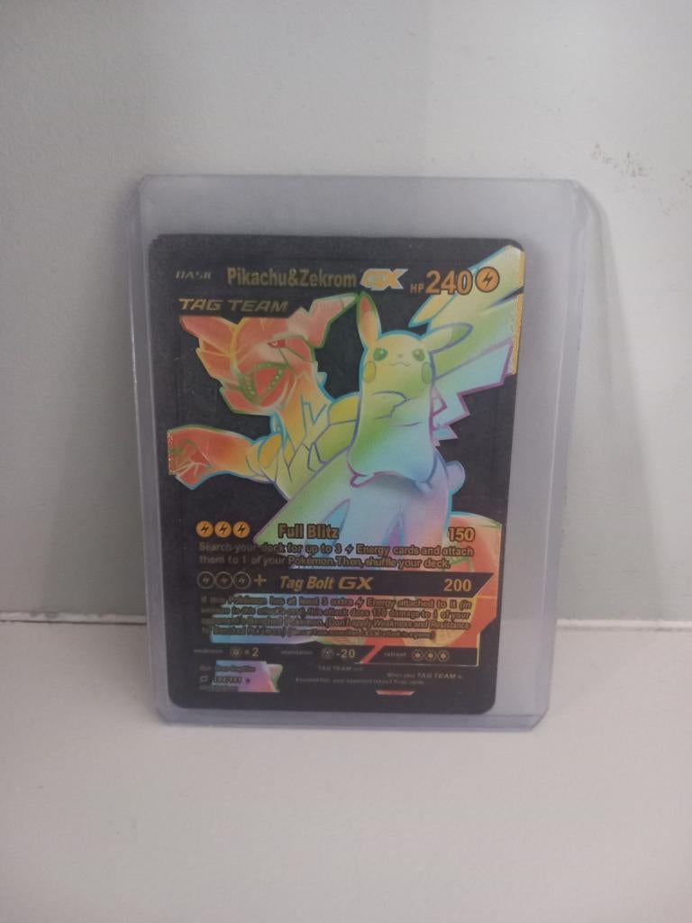 Pikachu & Zekrom GX Rainbow Zwart Pokémon Kaart, Ophalen of Verzenden, Zo goed als nieuw, Losse kaart, Foil