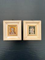 Set van 2 religieuze prenten geëmailleerd op koperen plaat, Antiek en Kunst, Ophalen of Verzenden