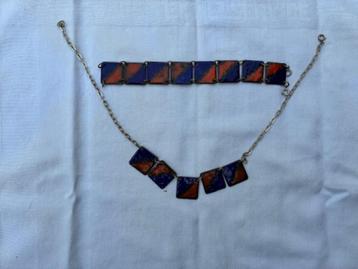 Halsketting en armband emaille op koper beschikbaar voor biedingen
