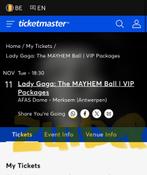 2x Lady Gaga GOLD VIP PACKAGE - Antwerpen, Twee personen, November