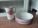 Vintage Wasbak en Kan met Rood Decor, Ophalen of Verzenden