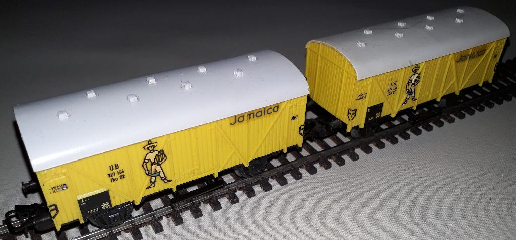 Marklin 4509 Bananen wagon geel met opdruk 3 stuks in 1 koop, Wisselstroom, Gebruikt, Wagon, Ophalen of Verzenden