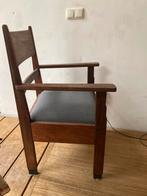 Grote rechte stoel met grijze zitting ribfluweel, Huis en Inrichting, Stoelen, Ophalen, Gebruikt, Bruin, Hout