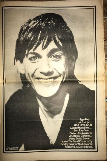 Paginagrote A3 IGGY POP Lust For Life release beschikbaar voor biedingen