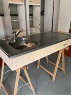 Keukenblad met lade & RVS spoelbak - 120cm, Ophalen, Gebruikt, 100 tot 150 cm, Beige