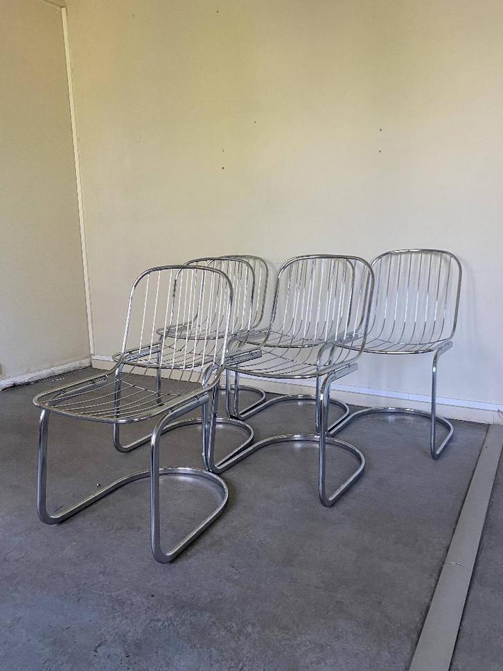 6 Gastone Rinaldi draadstoelen vintage italiaans design, Huis en Inrichting, Stoelen, Gebruikt, Vijf, Zes of meer stoelen, Metaal