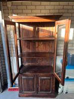 Donkerbruine houten kast met verlichting, Antiek en Kunst, Ophalen