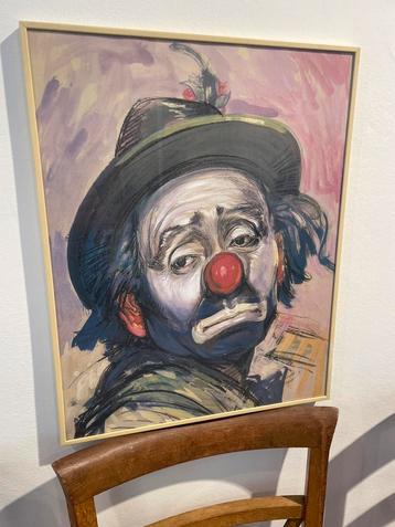 Vintage verdrietige clown in lijst beschikbaar voor biedingen