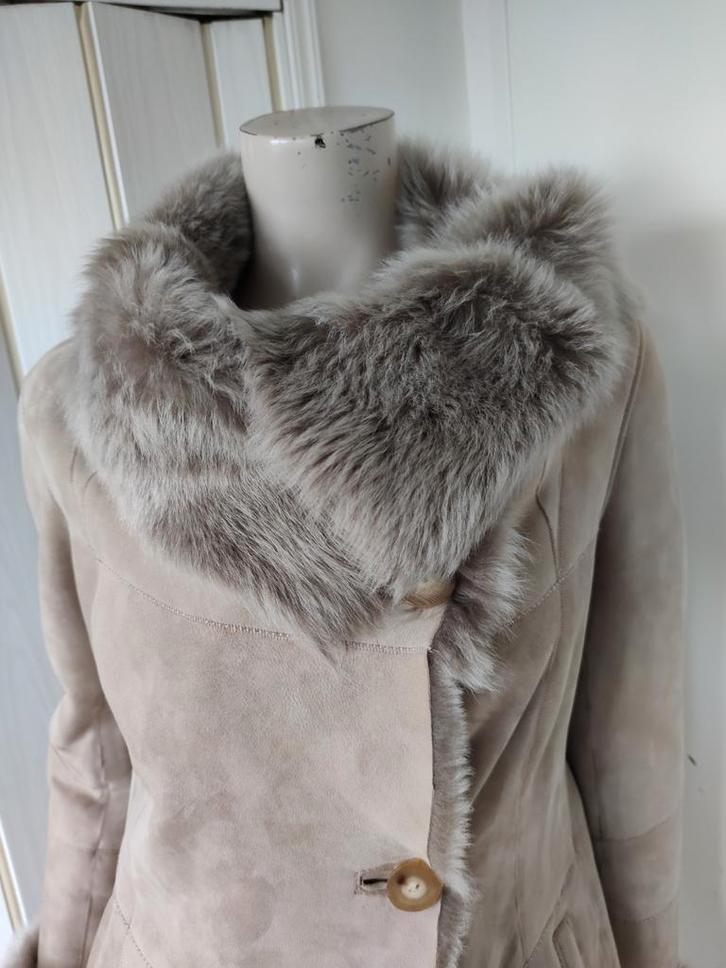 Lammycoat, Bontjas, Leren JAS Maat S, Kleding | Dames, Jassen | Winter, Zo goed als nieuw, Maat 36 (S), Beige, Ophalen of Verzenden