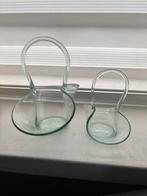 2 Vintage mondgeblazen mini geknepen helderglazen mandjes, Huis en Inrichting, Ophalen of Verzenden, Zo goed als nieuw
