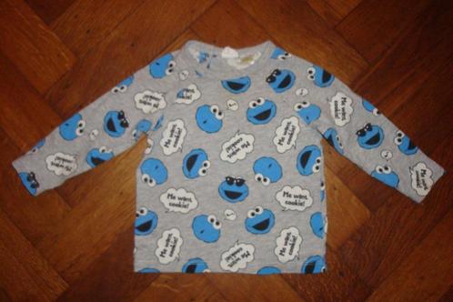 Sesamstraat longsleeve, grijs blauw koekie monster, maat 74, Kinderen en Baby's, Babykleding | Maat 74, Zo goed als nieuw, Jongetje