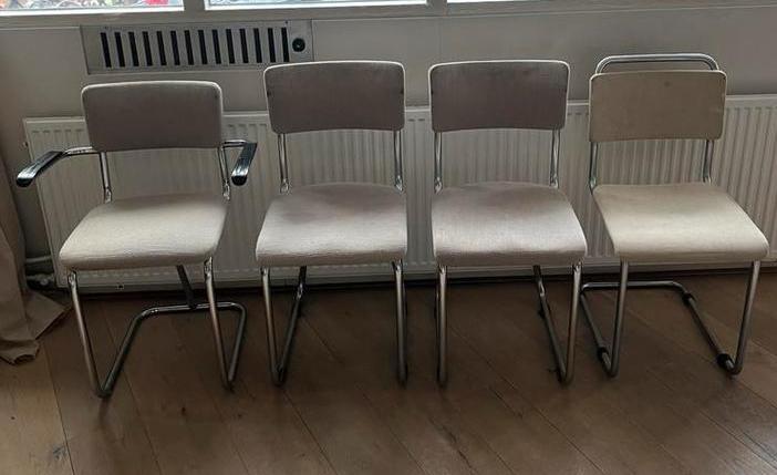 buisframe stoel Arhrend Gispen101 buis frame 4x vintage, Huis en Inrichting, Stoelen, Gebruikt, Vier, Stof, Overige kleuren, Ophalen
