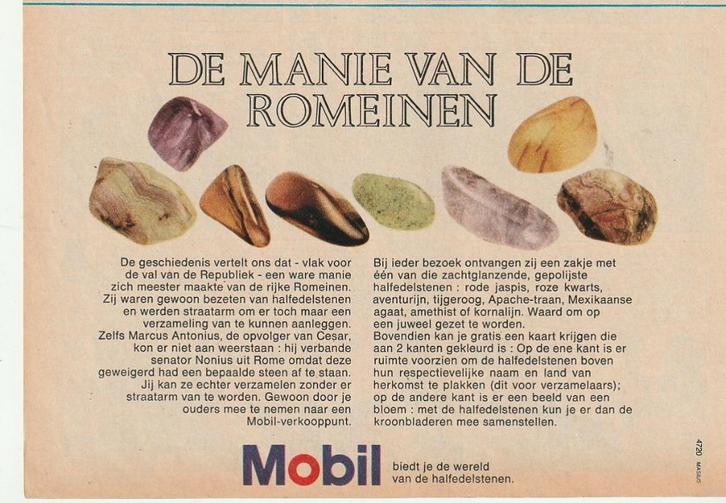 Retro reclame 1971 Mobil tankstation spaaractie edelstenen, Verzamelen, Retro, Overige typen, Verzenden