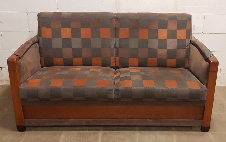 Style Schuitema Art Deco, massief eiken vintage 2-zits bank, Huis en Inrichting, Banken | Bankstellen, Gebruikt, Rechte bank, Tweepersoons