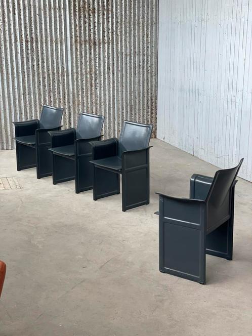 Set matteo grassi eetkamerstoelen design leer vintage stoel, Huis en Inrichting, Stoelen, Gebruikt, Leer, Ophalen