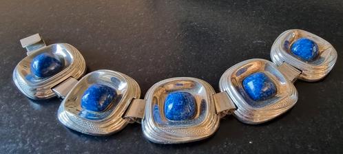 Zilveren vintage modernist armband met lapis lazulli, Sieraden, Tassen en Uiterlijk, Armbanden, Zo goed als nieuw, Zilver, Zilver