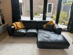 Zwarte leren bank van Lederland / hoekbank / chaise longue, Huis en Inrichting, Ophalen, 250 tot 300 cm, Gebruikt, Driepersoons