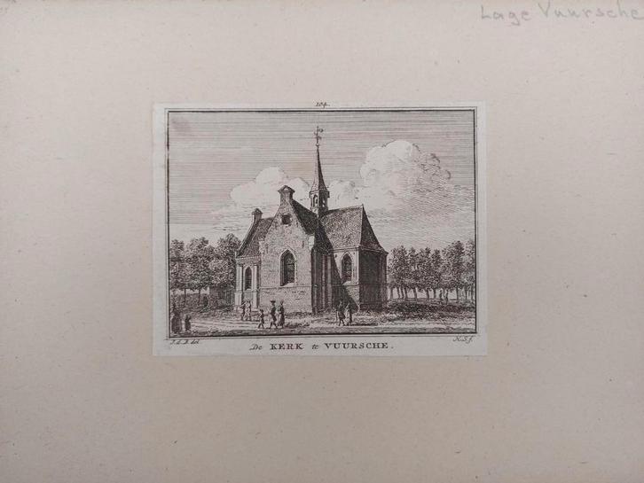 104 / Kerk te Vuursche - Lage Vuursche Gravure uit 18e eeuw, Antiek en Kunst, Kunst | Etsen en Gravures, Ophalen of Verzenden
