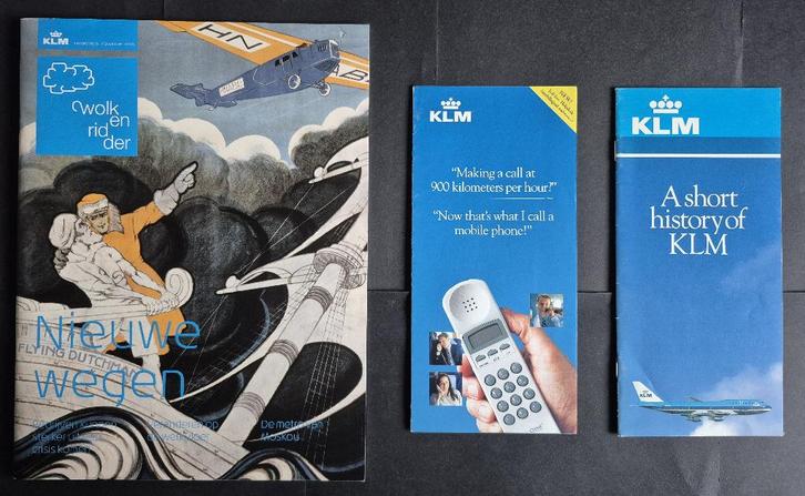 KLM Wolkenridder en 2 KLM folders (K1243), Verzamelen, Luchtvaart en Vliegtuigspotten, Gebruikt, Boek of Tijdschrift, Ophalen of Verzenden
