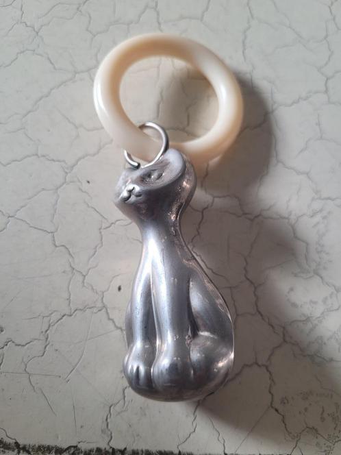 vintage bijtring met verzilverde poes foto 1 t/m 3, Antiek en Kunst, Curiosa en Brocante, Ophalen of Verzenden