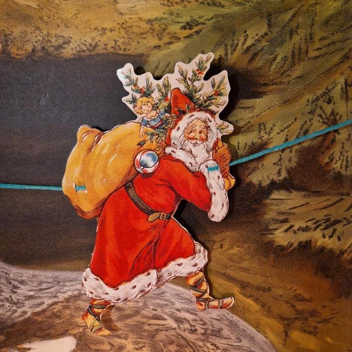 Papieren Slinger van 8x Kerstman Kerstversiering Vintage, Diversen, Kerst, Zo goed als nieuw, Ophalen of Verzenden