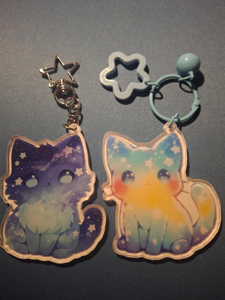 Donker  en Licht blauw Galaxy Kat Sleutelhanger - Schattig!, Ophalen of Verzenden, Nieuw