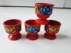 Retro vintage set 4 x Emsa eierdop rood bloemen jr 70, Ophalen of Verzenden, Gebruikt