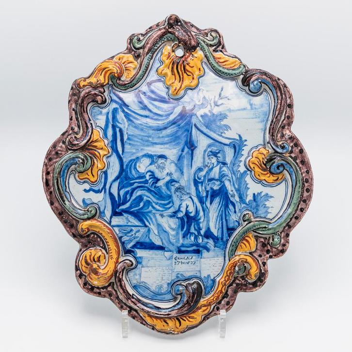Delfts aardewerk plaquette met Bijbelse voorstelling, Antiek en Kunst, Antiek | Keramiek en Aardewerk, Ophalen of Verzenden