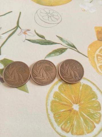 3x Belgische 20 centiemen munten beschikbaar voor biedingen