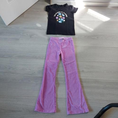 Leuke meisjes set (flared broek met t-shirt) maat 134/140, Kinderen en Baby's, Kinderkleding | Maat 134, Zo goed als nieuw, Meisje