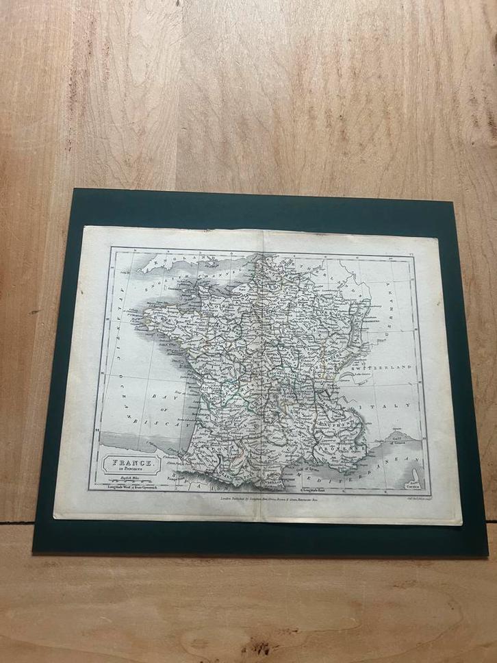 Antieke landkaart Frankrijk, 1838, Antiek en Kunst, Curiosa en Brocante, Ophalen of Verzenden
