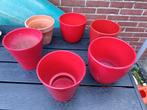 5 rode bloempotten, 1 terra, 1 beige, Tuin en Terras, Bloempotten, Ophalen, Rond, Zo goed als nieuw, Aardewerk