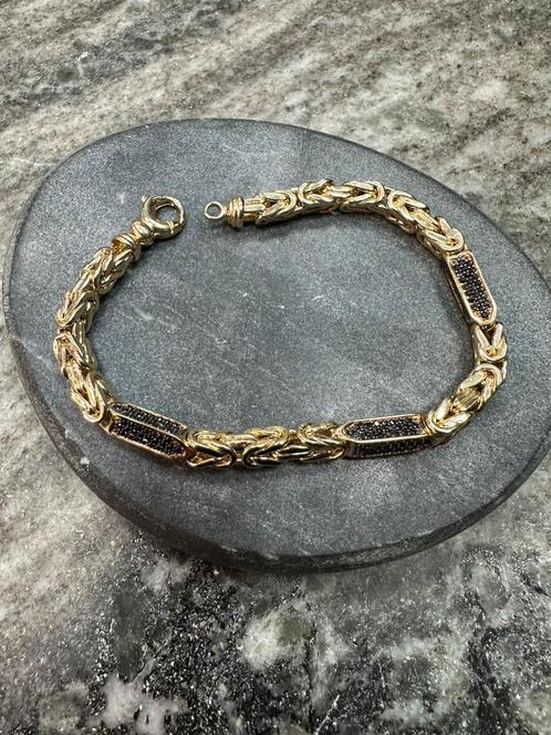 14k gouden koningsarmband met onyx, Sieraden, Tassen en Uiterlijk, Armbanden, Nieuw, Goud, Goud, Ophalen of Verzenden