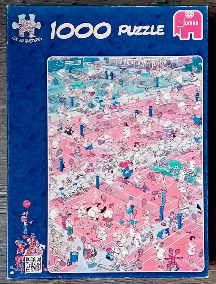 Jan van Haasteren puzzel Tennis 1000 compleet, Hobby en Vrije tijd, Denksport en Puzzels, Gebruikt, Legpuzzel, 500 t/m 1500 stukjes
