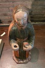 Antiek Saint John the Evangelist polychroom houten beeld, Antiek en Kunst, Ophalen of Verzenden